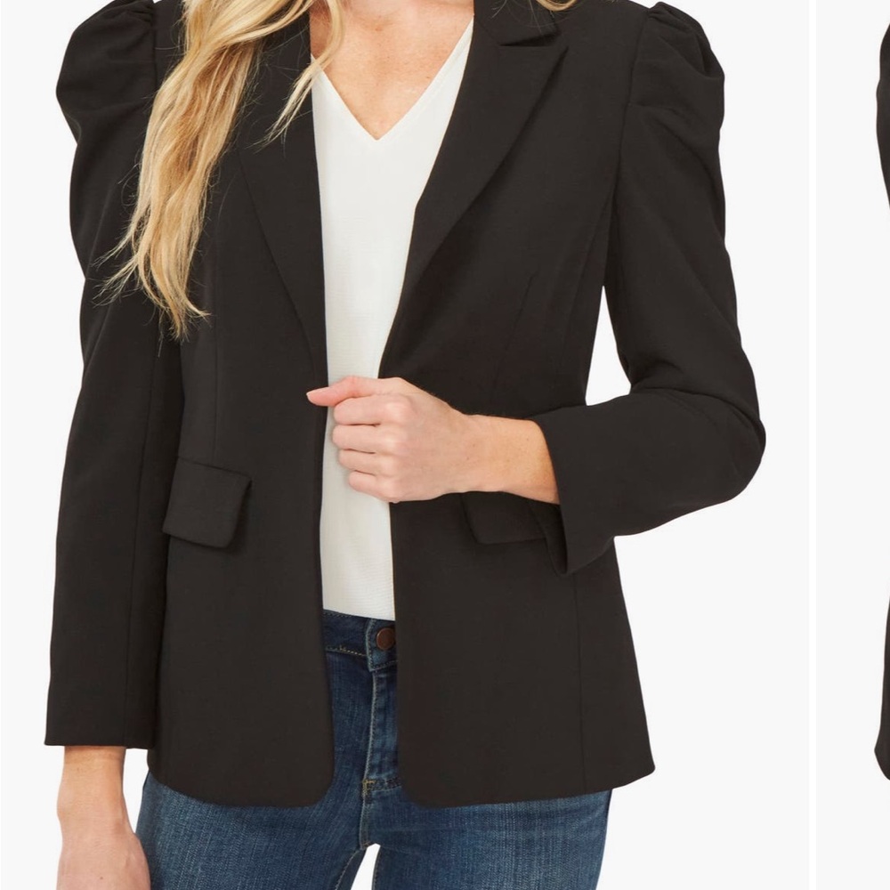 CeCe Puff Shoulder Open Front Ponte Blazer